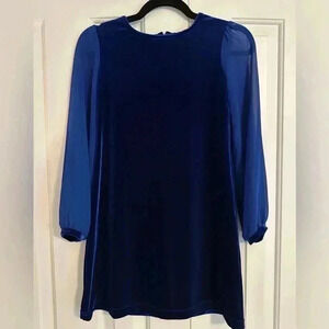 FLORENCE EISEMAN Girls Stretch Velvet Dress w/ Chiffon Sleeves